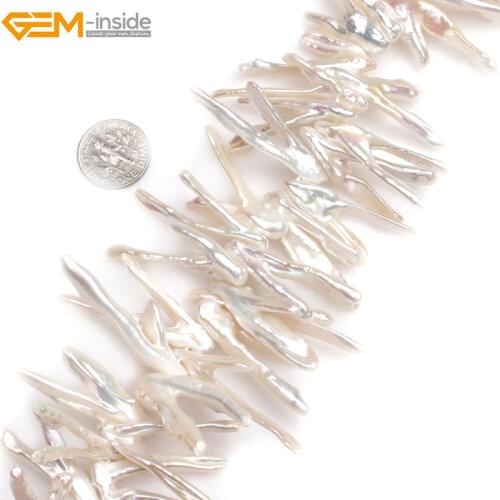 Gem-inside Natural Big Large V Shape Top Drilled White Stick Point Biwa Freshwater Cultured Pearls Beads for Jewelry Making15