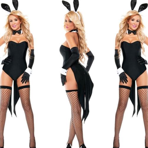Women Rabbit Lingerie Cosplay Romper Wrapped Deep V-Neck Top Split Sleeves 5-Pieces Suit Sleepwear Sexy