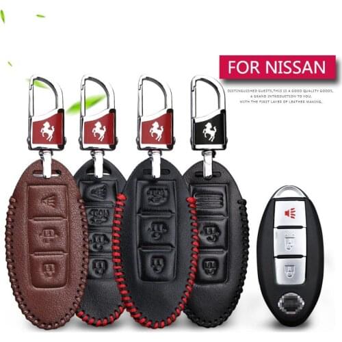 Hot Sale Genuine Leather Car Key Cover Case For Nissan Qashqai Juke Note Almera Teana Tiida Murano Primera With Horse Key Chain