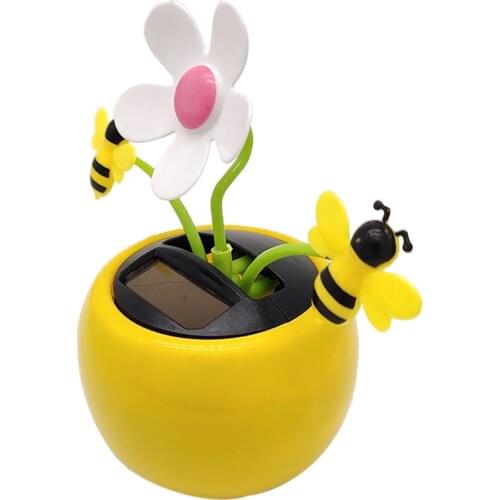 Yellow Solar Powered Dancing Doll Toy, Car Dashboard Ornament - Sunflower and Honey Bee