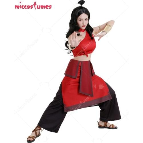Katara Traditional Folk Style Splited One-Shoulder Short Top and Skirt Suit Full Set Cosplay Costume with Wristbands Accessories