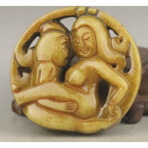 Chinese old natural jade hand-carved statue dragon pendant 2 inch