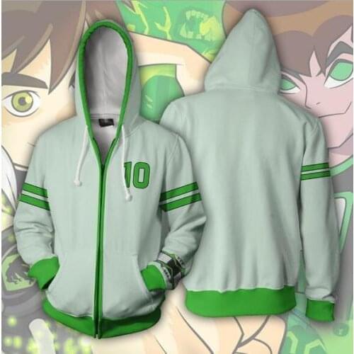 Ben 10 Alien Forces Cosplay Costume Hoodie 3D Print Costume Jacket Hoodie Zipper Sweatshirt Halloween Zipper Jersey for Man