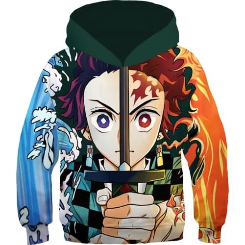 Anime Demon Slayer Kamado Tanjirou Cosplay Costumes Pullover Kisatsutai Sweatshirt Kids Child Hooded Jacket Sportswear Hoodies