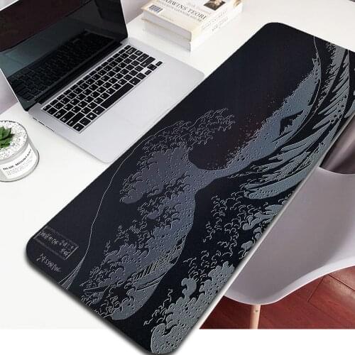 Black Background Japanese Wave Notebook PC Gamer Keyboards Carpet Mat Large Mouse Pad Gaming Accessories Office Desktop Mousepad