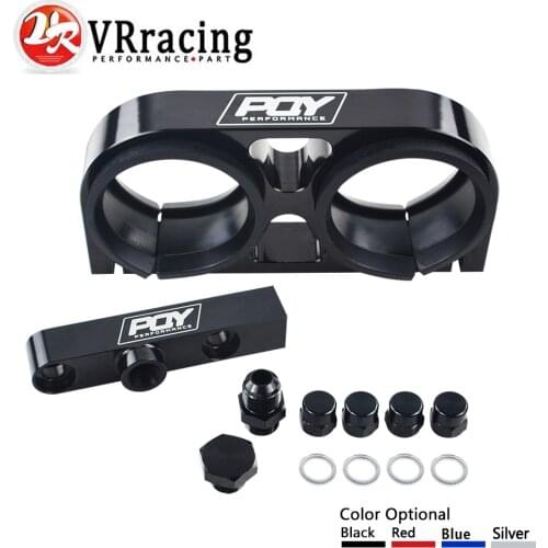 VR - Twin Fuel Pump Bracket Billet Aluminium Assembly OUTLET Manifold In Black for 044 fuel pump W/ PQY Logo VR-LD2642-QY