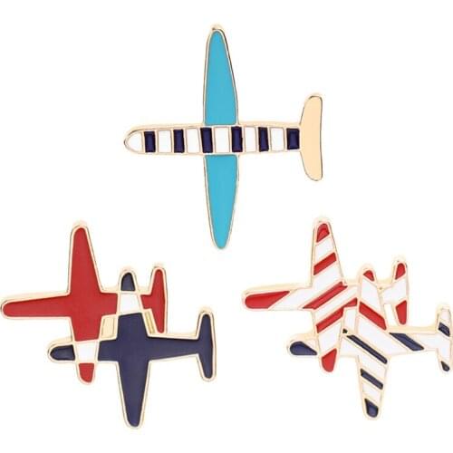Cute Little Airplane Brooch Blue Enamel Gold-color Metal Brooches Pin Aircraft Model Jewelry Suit Clothes Clips Best Gift