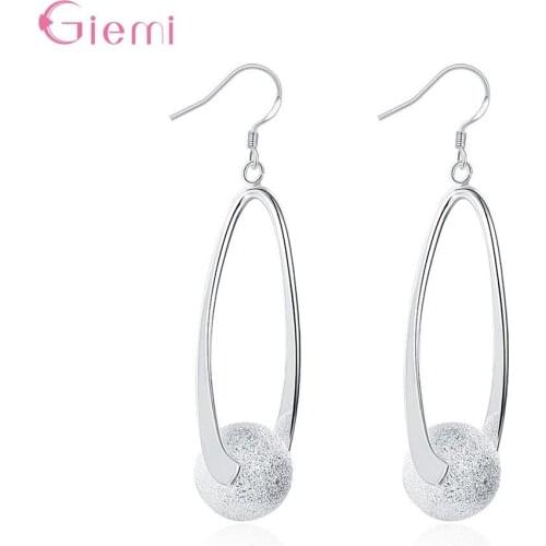 Fashion Trendy 925 Sterling Silver Matte Round Ball Drop Earrings for Women Water Drop Earring Wedding Party Jewelry Gifts