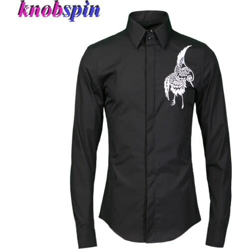 Bird Embroidery Business men Shirt 2019 long sleeve Solid Casual Chemise homme Slim high quality Cotton Shirts Camisa masculina