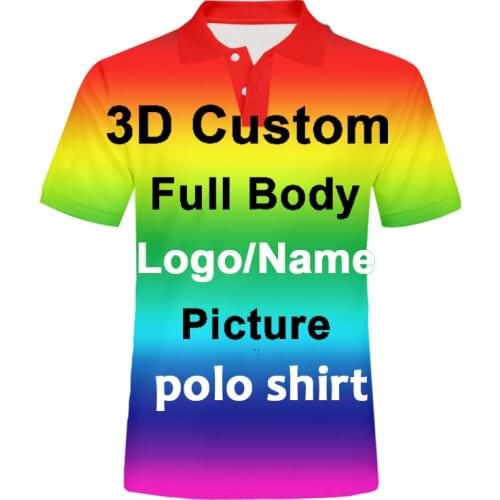 3D Print Men Polo Shirt Casual Short Sleeve Personal Company Full body print Logo Personalized Custom oversized tshirt wholesale