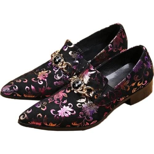 Ntparker New Arrival Men Oxford Shoes Slip On Pointed Toe Black with Shinning Flowers Shoes Man Dress Shoes PartySize 38-46