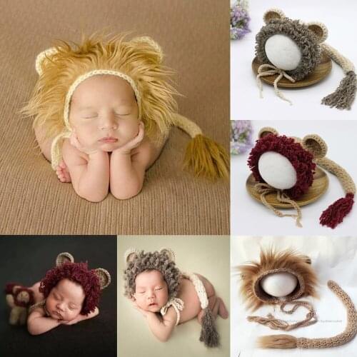 2-piece set of newborn photography props cartoon lion hat and tail set newborn photography accessories auxiliary photo