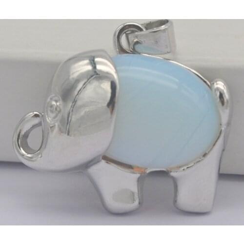 Opal Stone GEM Bead Pendant Elephant Animal Jewelry S3264
