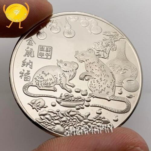 2020 Silver Mouse Sends Blessings Commemorative Coin China Fu Coins Collectibles Zodiac Lucky Rat Coins New Year Christmas Gift
