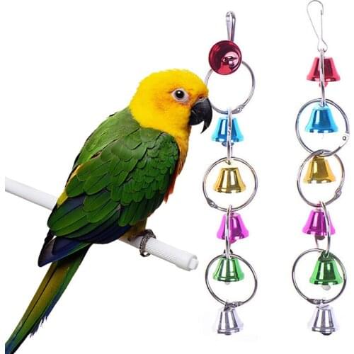 Parrot Hanging Bell Collar Toy Bird Toys Parrot Metal Bell Toy Colorful Parrot Cage Bell Swing For Home pets Bird Toy Gift