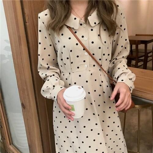 Casual Loose Polka Dot Dress Shirt Womens Dresses Ins Girl Kawaii Ulzzang Female Vintage Harajuku Punk Clothes for Women