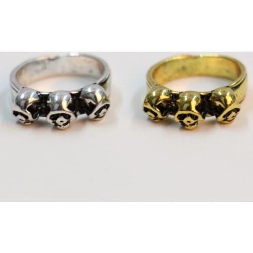 Retro fashion ghost skull ancient silver plated ancient gold ring Three person cranial head flat ring for women Neo-gothic ring