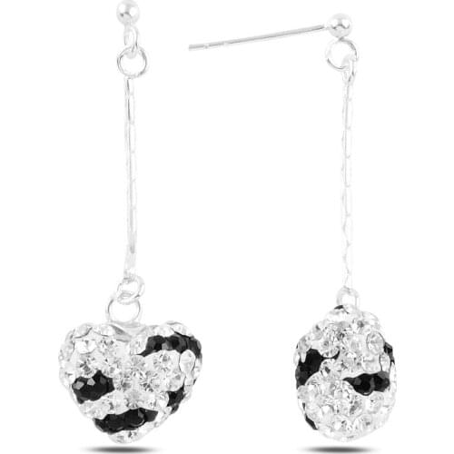 Silver 925 Sterling Dangle Heart Crystal Stone Earrings