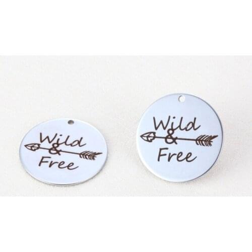 20pcs/lot 25mm New Arrival Stainless Steel Message Arrow Charms Engraved Words "Wild Free " For Diy Jewellery