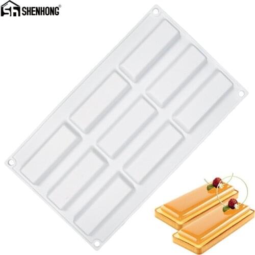 SHENHONG 9 Holes Rectangle Tart Dessert Cake Mold For Baking Ring Art Mousse Silicone 3D Mould Moule Tartlet Pan Pastry