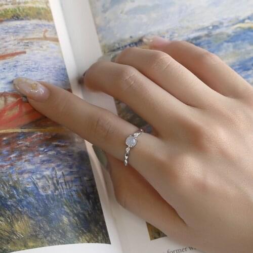 UFOORO s925 Sterling Silver Personality Vintage Hand Jewelry Temperament Moonstone Ring With Gift Box