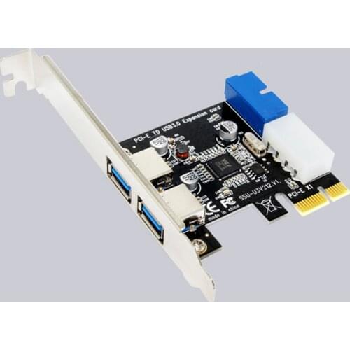 USB3.0 PCI-E Expansion Card Adapter External 2 Port USB3.0 Hub Internal 19pin Header PCIe Card 4pin IDE Power Connector