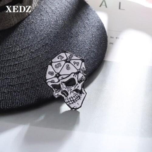 XEDZ sieve skull enamel brooch digital polyhedron gothic badge horror popular punk shirt jewelry clothes lapel button pin