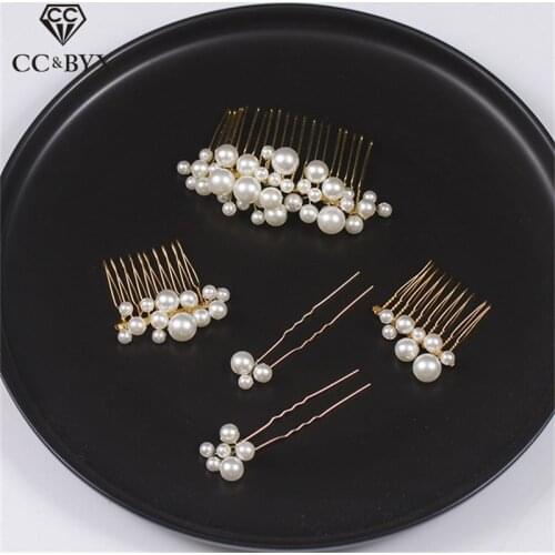 CC Hair Stick Combs Hairpins 5pcs sets Full Pearl Wedding Hair Accessories For Women Bridal Bridesmaids Luxury Hairwear DIY 4151