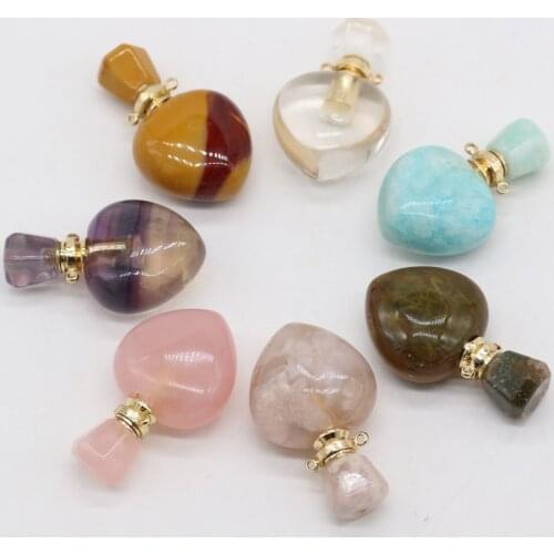Natural Stone Gem Peach Heart-shaped Perfume Essential Oil Bottle Pendant Rose Quartz DIY Necklace Bracelet Jewelry Pendants