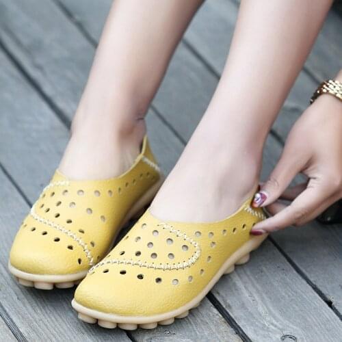 Women Casual Shoes Classical Sewing Summer Shoes For Women Small Hole Breathable Comfy Ladies Footwear Cow Leather Wholesale