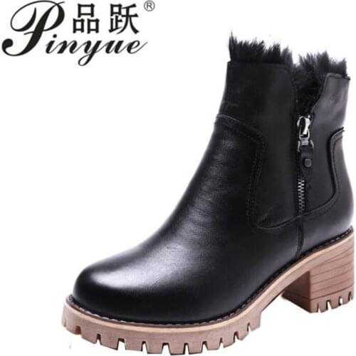 Women Ankle Boots Winter Suede Short Plush Warm Woman Chelsea cowhide Snow Boots Female Casual Ladies Footwear