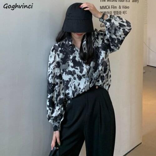 Shirts Women Harajuku Leisure Loose Fashionable Printed Retro Streetwear Autumn Blouse Trendy Long Sleeve Lapel Tide Tops Femme