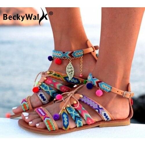 Summer Shoes Woman Plus Size 43 44 Flat Women Sandals National Style Chaussures Femme Casual Ladies Shoes for Beach WSH3328