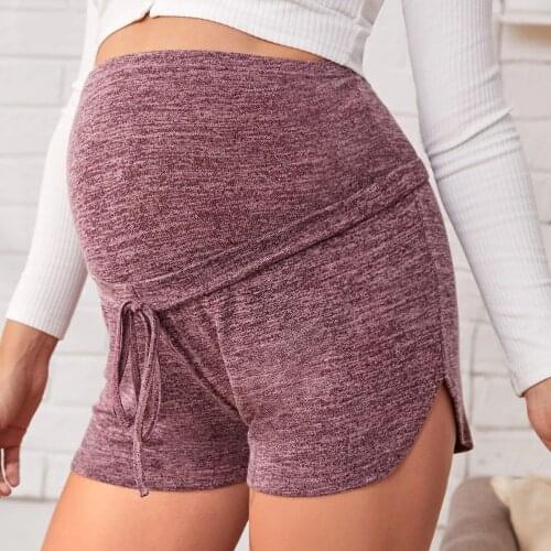 Women Maternity Shorts Drawstring Tie Front Curved Hem Sports Pregnancy Clothes