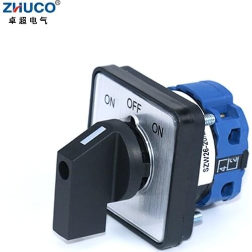ZHUCO SZW26/LW26-20 ON-OFF-ON 20A 1 Pole D101.1 64X64 48X48 mm Panel mount Changeover Selector Universal Rotary Cam Switch
