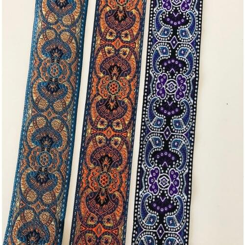 10yards/lots Woven Jacquard Ribbon width 5cm gold totem pattern in blue background LS-9794
