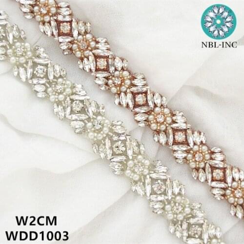 10 Yards) Wholesale wedding dress bridal beaded crystal applique pearl trim iron on for wedding dress WDD1003