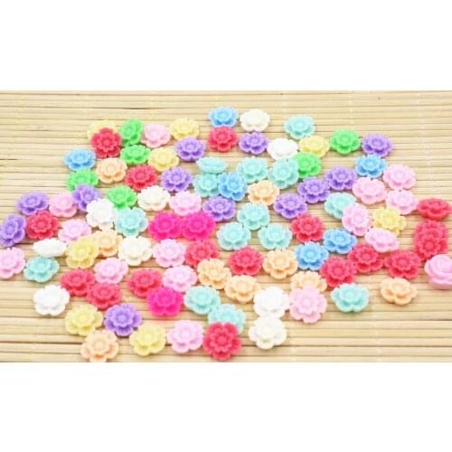 100pcs/lot DIY resin cabochons accessories resin flowers mix colors 12mm flat back resin crafts