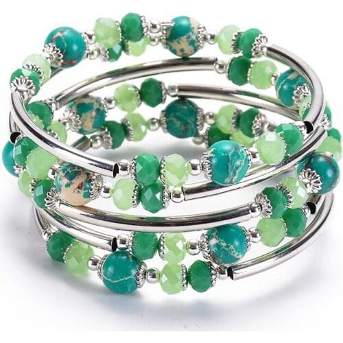 2020 Hot Sale Shiny Bright Green Crystal Winding Bracelet Multi-layer Multi-circle Copper Charmwomen Men Bangle Bracelet Gift