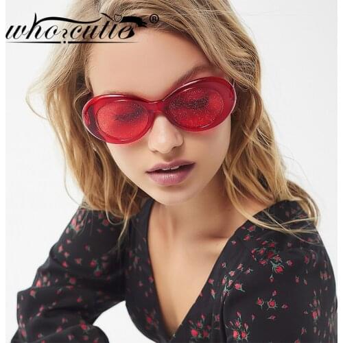 2020 Fashion Vintage Oval Glitter Sunglasses Women Brand Design Retro Crystal Frame Kurt Cobain Cool Sun Glasses 90s Party S266