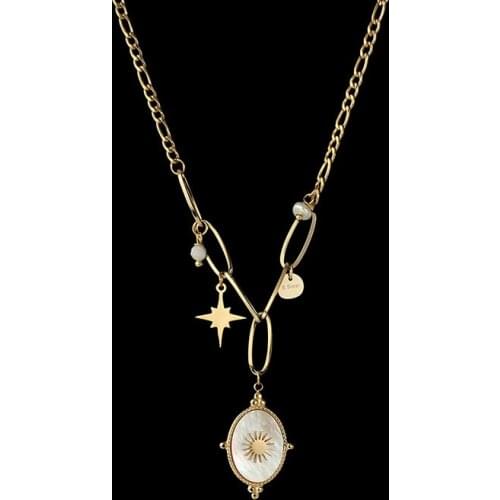 2021 Popular New 14k Inlaid Shell Pearl Necklace Sun Star Decoration Necklace Combination Pendant Womens Beach Style Jewelry