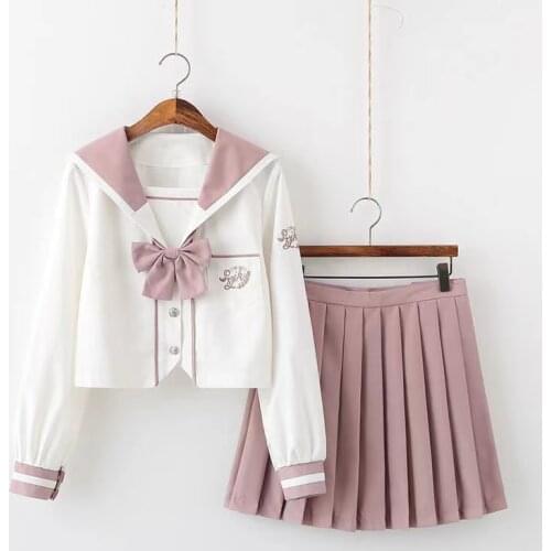2019 Pink Japanese School Uniform Skirt Jk Class Uniforms Sailor Suit Long/short Sets College Wind Suit Female Students Uniforms