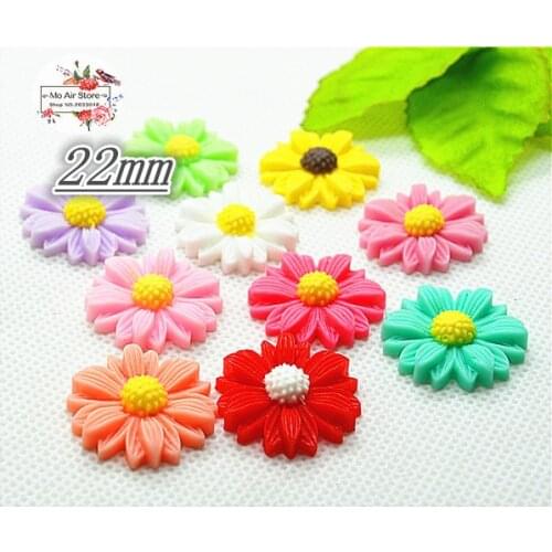 50pcs 22mm Mixed Color flower daisy resin flatback cabochon DIY jewelry/phone decoration No Hole