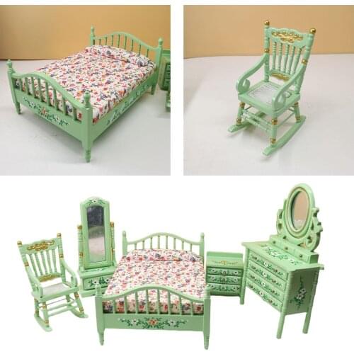 5pcs 1:12 Wooden Dollhouse Micro Bedroom Set Decor Ornament Accs Parts Gifts