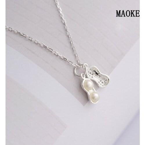Promotions 925 SV Natural Freshwater Pearl Peanut Pendant Necklace Simple Fresh for Womens Fashion Gifts