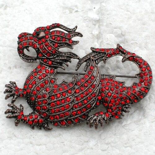 Antique copper red Rhinestone Dragon Pin brooches C749 C3