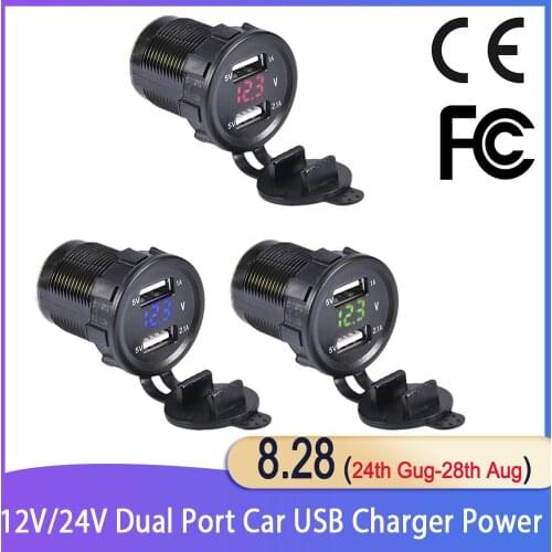 12V/24V Dual Port Car USB Charger Power Outlet For Ipad Iphone Car Boat Mobile Phones Led Voltage Meter For Car Motorcycle