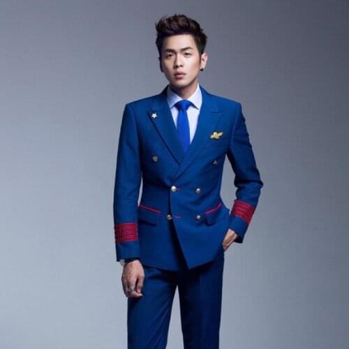 Blazer men formal dress latest coat pant designs flight military uniform aviation SCHOOL suit men Double-breasted suits mens