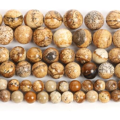 Natural Stone Landscape Stone Charm Round Loose Beads For Jewelry Making Needlework Bracelet DIY Pick Size Strand 4/6/8/10/12 MM