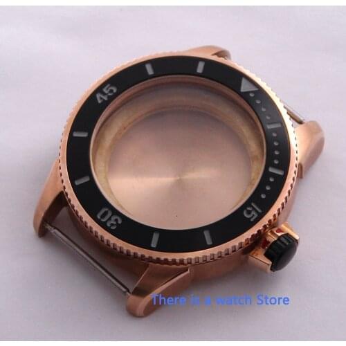 43mm Rose Gold Plated Watch Case with Black Ceramic Bezel fit ETA 2836 DG2813 3804 MIOTA 8215 8205 821A Movement